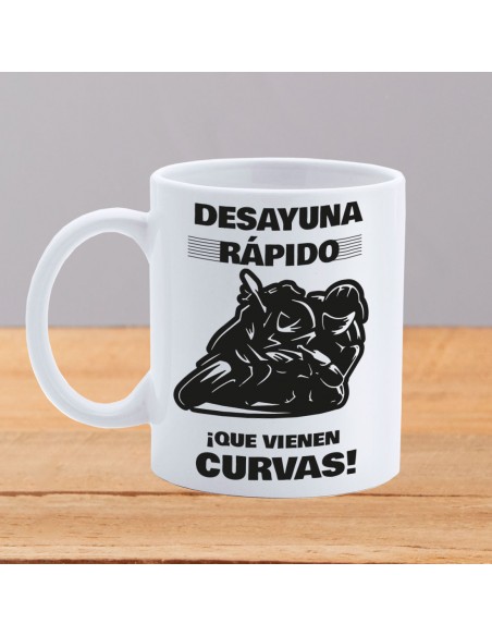 Taza motera personalizada - Desayuna que vienen curvas