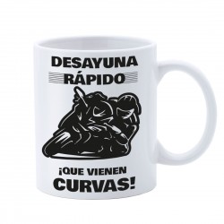 Taza motera personalizada - Desayuna que vienen curvas