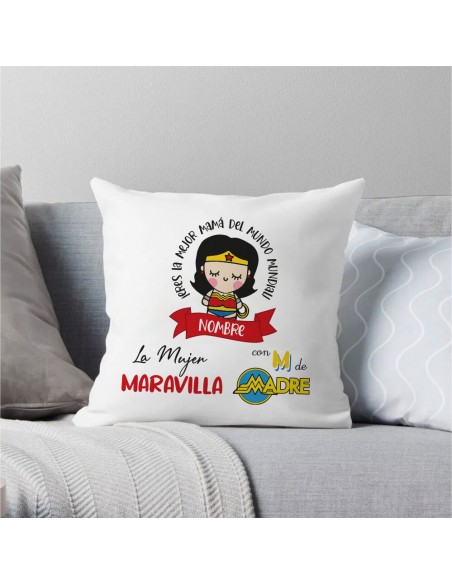 Cojín la mejor mamá del mundo. La mujer maravilla